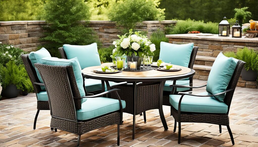 Outdoor Dining Set on Brick and Stone Patio